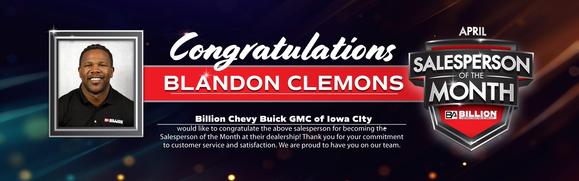 Salesperson of the month at Billion Buick GMC of Iowa City in IOWA CITY IA