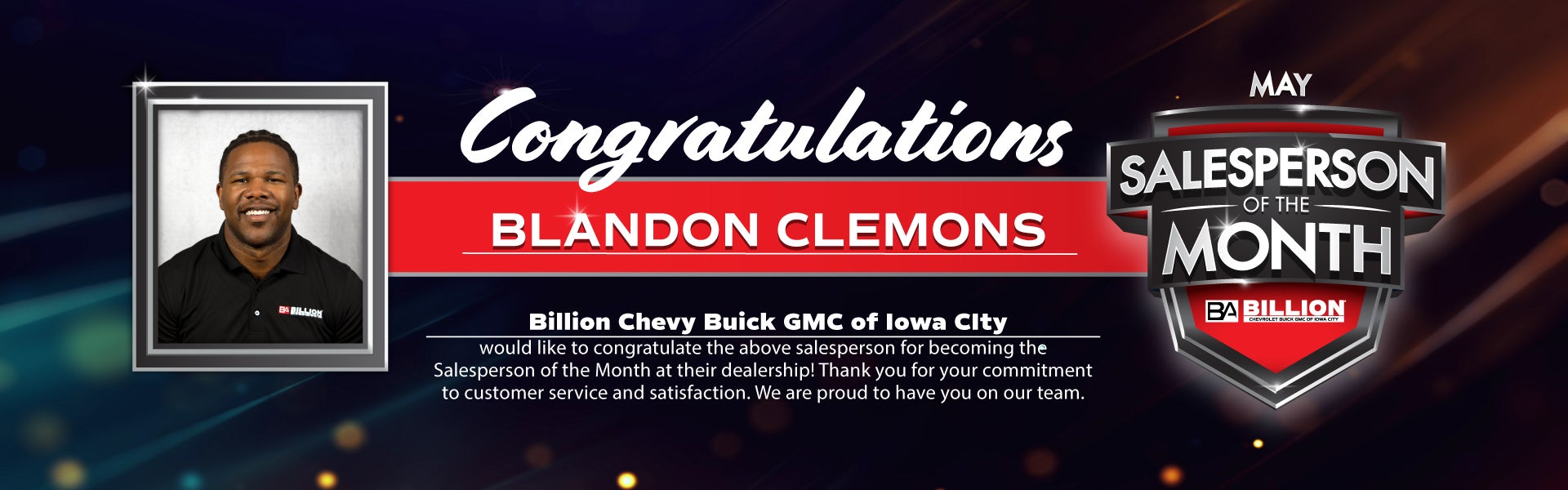 Salesperson of the month at Billion Buick GMC of Iowa City in IOWA CITY IA