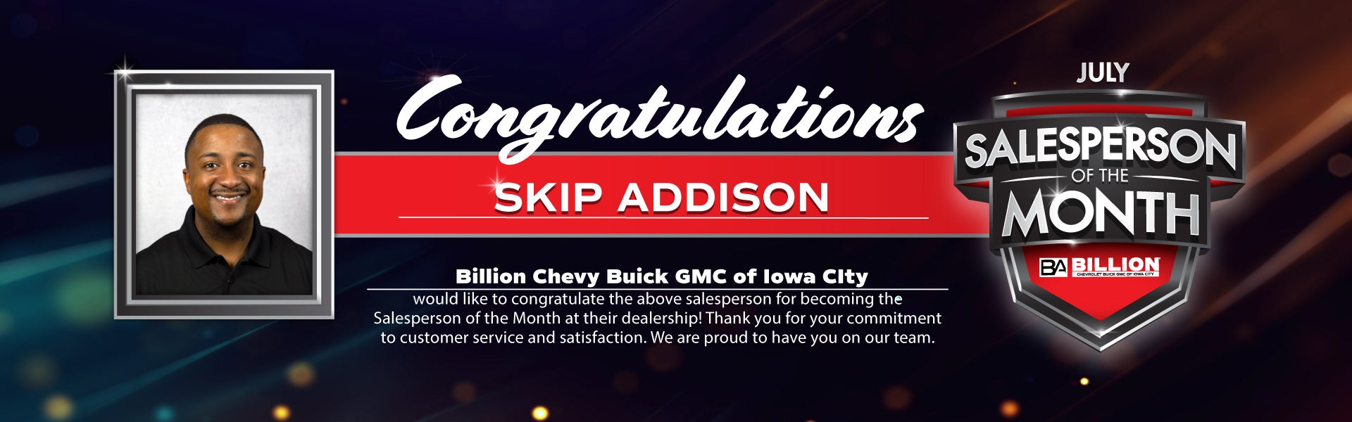 Salesperson of the month at Billion Buick GMC of Iowa City in IOWA CITY IA