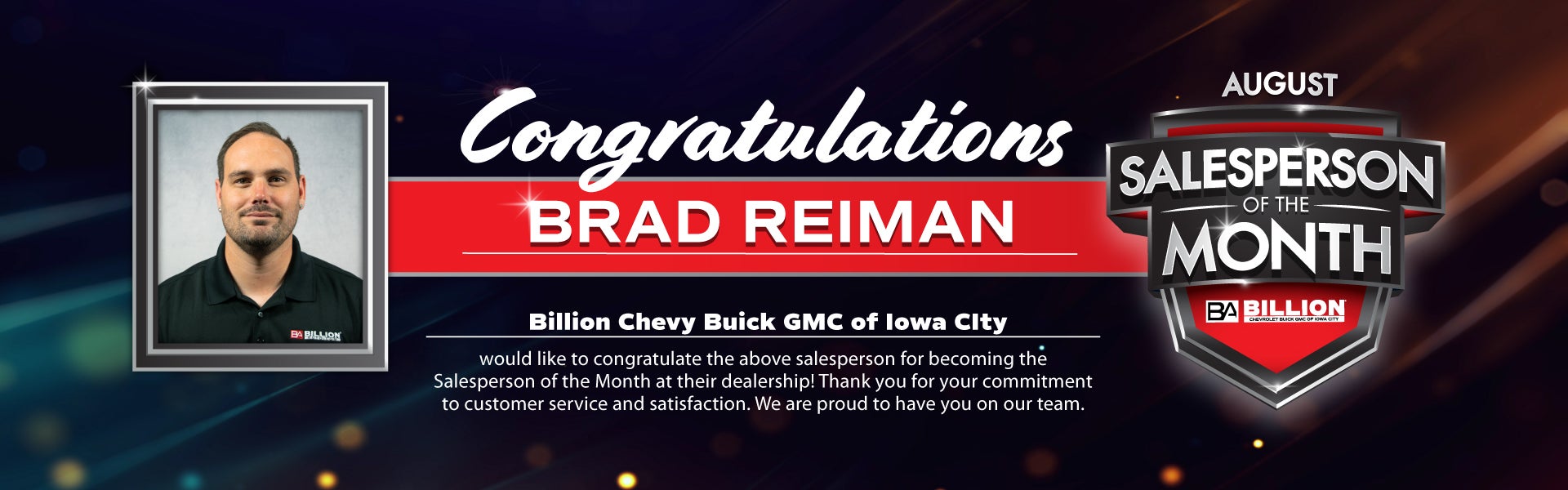 Salesperson of the month at Billion Buick GMC of Iowa City in IOWA CITY IA
