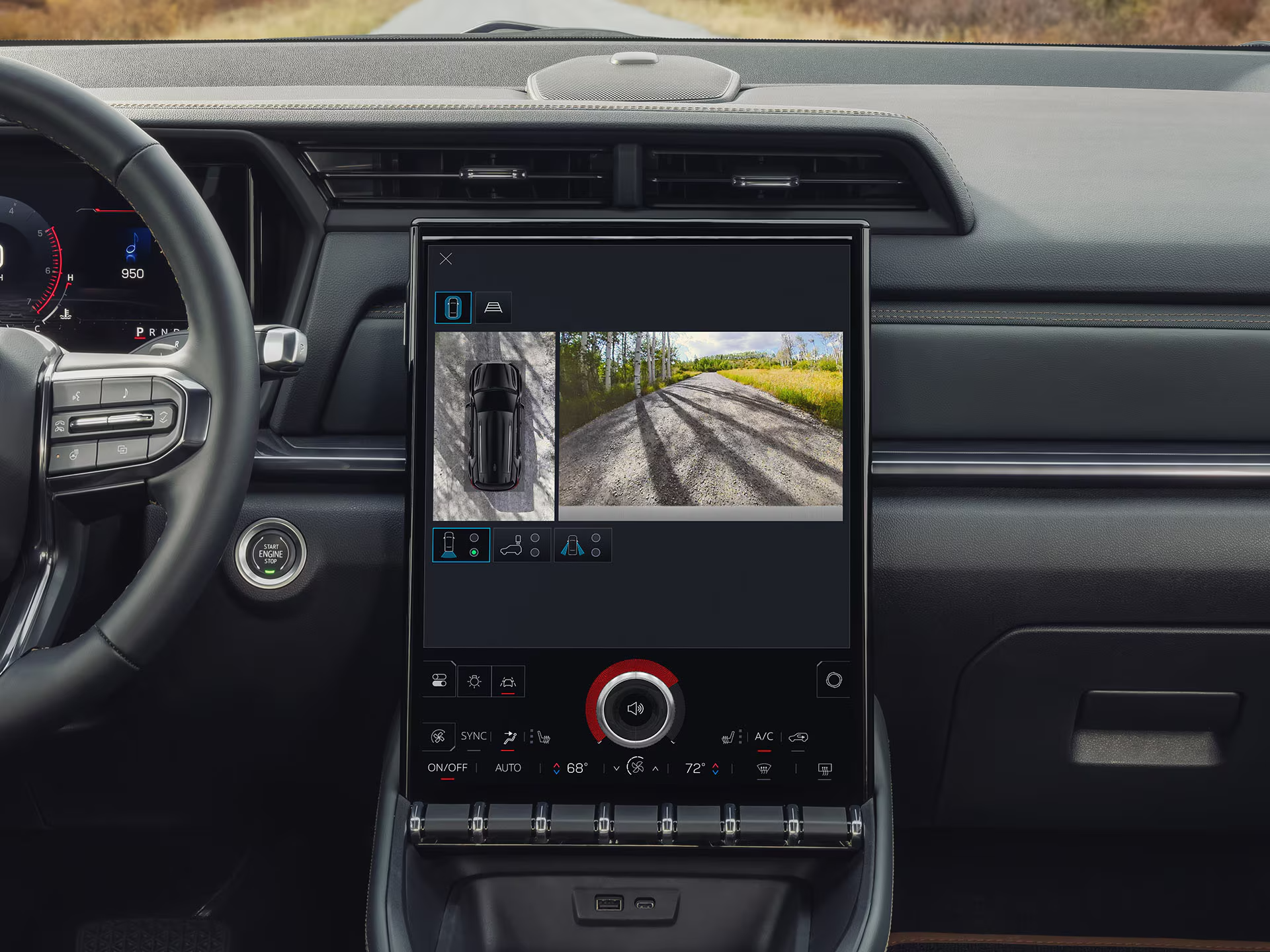 2027 GMC Terrain AWD infotainment system displaying surround-view camera technology